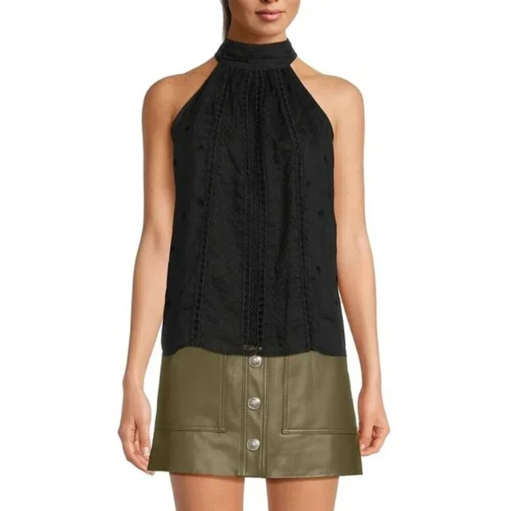 Ramy Brook Halter Neck black Linen Blend Top shirt Size S